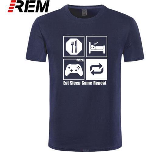 REM Funny New Fashion Eat Sleep Game Repeat Mens Gamer Funny T Shirt Custom Pattern cotton man T-shirt casual