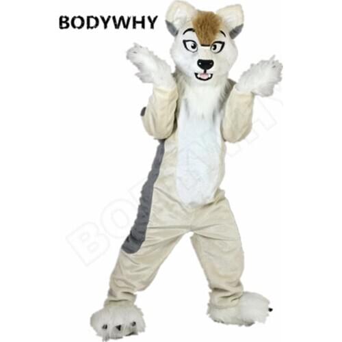 Luxury Long Fur Husky Dog Fursuit Mascot Furry Costume Wolf Dog Fox Cosplay Party Fursuit Kid Birthday Party Adult Size Outfit