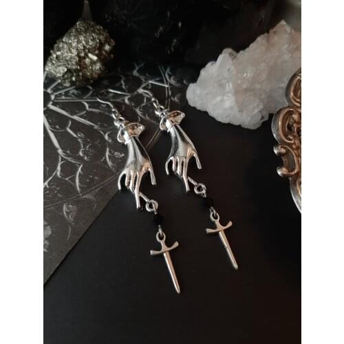 Hand drop sword earrings/Victorian era dagger earrings/ Gothic, romantic, dark, traditional, witch