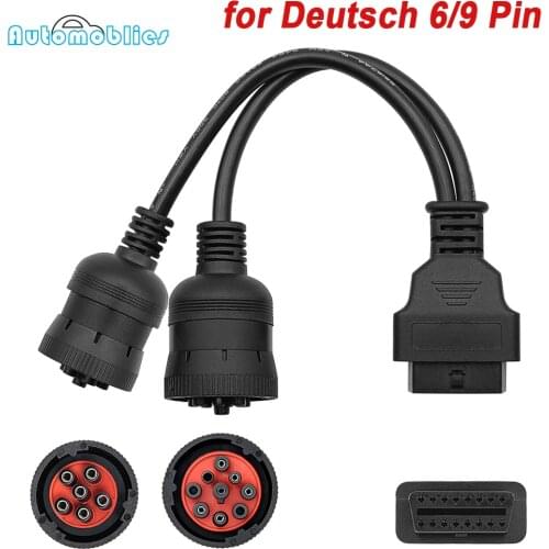 For Deutsch 9Pin J1939 Truck Y Cable to OBD2 16Pin Female Adapter J1708 6Pin Cable for cummins/cat Diagnosctic Tool Connector
