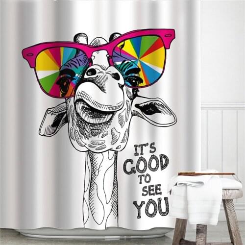Giraffe with Colorful Glasses Shower Curtain Fashion Simple Design Home Decorative Curtains for Bathroom Art Painted Decor Cloth