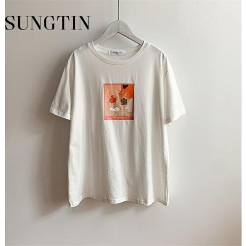 Sungtin Fashion Art Graphic O Neck T Shirts for Women Summer Regular Print Aesthetic Tees Top Summer Cozy Short Sleeve Tees New