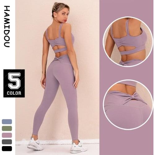 2021 Women Sexy Sportswear Solid Color Gym Sets Nylon Suits Workout Running Suits New Push Up Yoga Sets 2 Pcs Bowknot Leggings