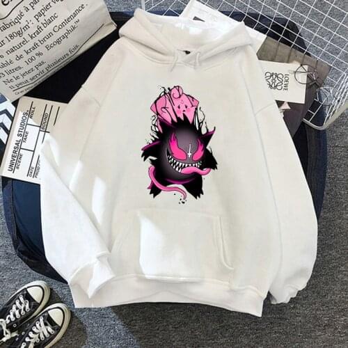 Pokemon Hoodies Gengar Evil Pikachu Women Anime Poleron Kawaii Clothes Cartoons Sweatshirts Funny Warm Cotton Pullovers Femme