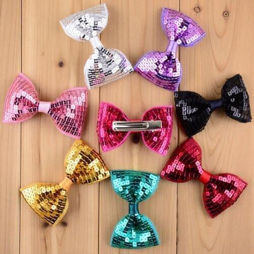 19 Colors 10pcs/lot Embroidery Sequin Bows WITH CLIP For Girls Christmas Gifts Kids Hair DIY Accessories FC34