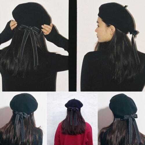 2021 New Women’s Bow Beret Hat Letter Patterns Stretchy Back Straps Tie Bow Beret Cap Wild Fashion Dressing Accessories Hats