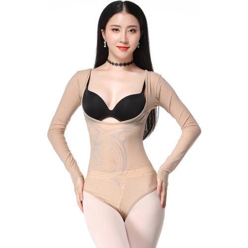 Diamonds Drilling Plus Size One Piece Leotard Women Dance Accessories Long Sleeves Tops Bottoming Shirt Belly Dance Bodysuit