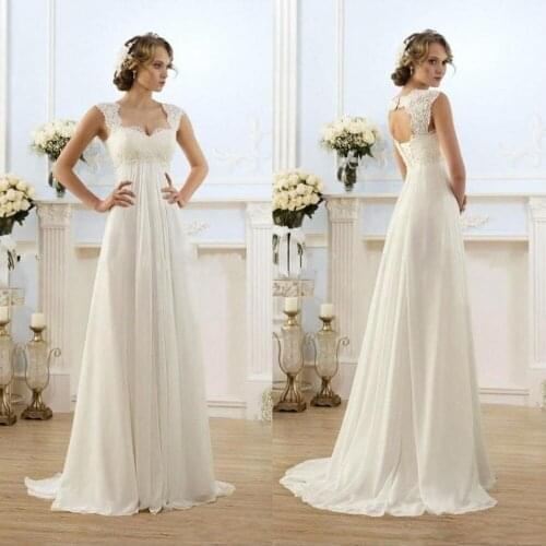 Cocomylody White Ivory Sleeveless Boho Chiffon Beach Wedding Dress A-Line Lace-UP Appliques Gown Summer Women with Sweep Train