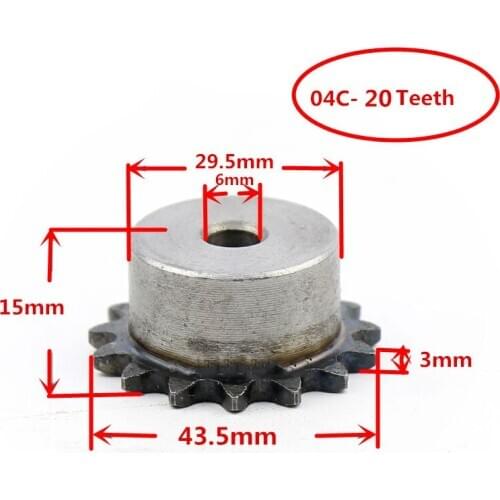 04C,20 Teeth Gear,43.5mm Out Diameter,6mm Inner Hole,ANSI Standard Industrial Roller Chain and Sprockets