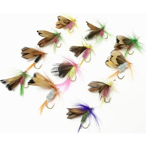 12 pcs Various Dry Fly Fishing bait Trout Salmon Flies Fish Hook Lures Butterfly Insects Style Salmon Flies Trout Single Fishing