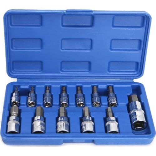 13Pcs/set Metric Allen Hex Ratchet Wrench 1/4" 3/8" 1/2" Drive Socket Tools