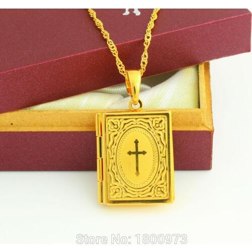 Adixyn Newest Jesus Cross Jewelry Gold Color Cross Pendant Book Cross Pendant Necklace With 45cm/60cm Chain