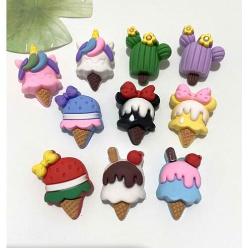 30Pcs/set 10 Color Mix Watermelon Ice Cream Unicorn Sundae Popsicle Planar Hairband Clip Ornament Decor Crafts Phone Case Supply