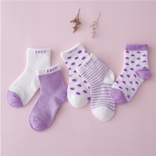 5 Pair=10PCS/lot Baby Socks Neonatal Summer Mesh Cotton Dots Plain Stripes Kids Girls Boys Children Socks for 1-3 Year