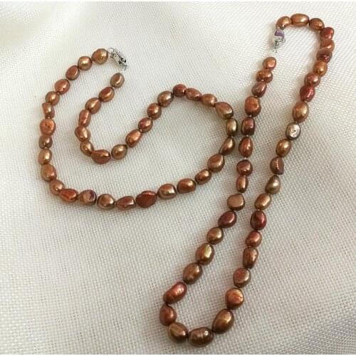 5pcs / Lot natural pearl 9x10mm brown baroque pearl necklace 925 silver clasp 35cm 43cm 14'' 17'' Freshwater PEARL Women Jewelry