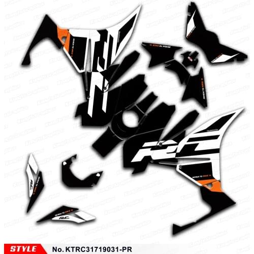 Aftermarket Black White Graphics Kit for RC 125 200 RC125 RC200 2017 2018 2019 2020 2021, Style No.KTRC31719031-PR