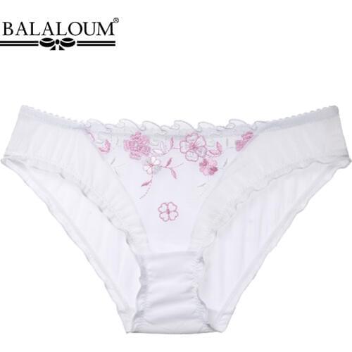BALALOUM Sexy Women Floral Embroidery Lace Mesh Ultra Thin Underwear Female Lingerie Transparent Temptation Briefs See-Through