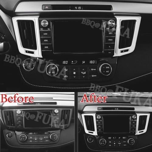 BBQ@FUKA 4pcs Matte/Shiny Chrome ABS Front Dashboard Air Vent Cover Trim Car Interior Decoration Fit for Toyota RAV4 2013-2017