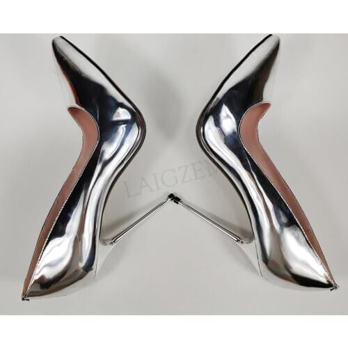 BERZIMER Celebrity Women Heels Metalic Stiletto Heel Pumps Dress Office Ladies Altos Sandals Party Shoes Woman Big Size 43 45
