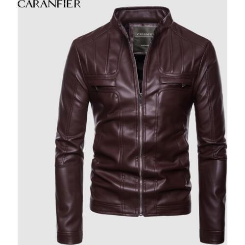 CARANFIER Mens PU Jackets Coats Motorcycle Leather Jackets Men Autumn Spring Leather Clothing Male Casual Coats Clothing 3XL