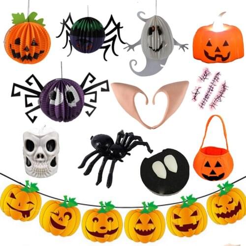 Black Yellow Autumn Halloween Balloon Pumpkin Skull Spider Pull Flag Banner Garlands Craft Supplies Holiday For Home Decoration