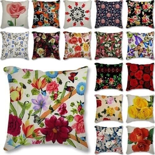 Flowers Art Cushion Covers Floral Print Cushion Cover Polyester Pillow Case Home Decorative pillowcase Linen Case Sofa car
