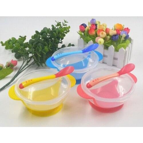 Baby Sucker Bowl Childrens Tableware Baby Learning Dish with Bowl Set PP Temperature Sensing Baby Feeding Bowl Spoon Dishes