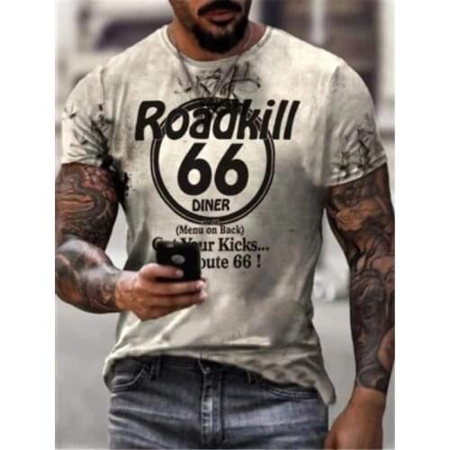 Route 66 America Highway T-shirt Mens Summer New Short Sleeve Tees Tops O-Neck T Shirts For Man Oversize Tshirt Vintage Clothing