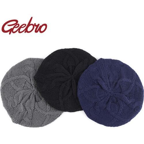 Geebro Womens Fashion Knit Baggy Beret Hat Ladies French Artist Beret Hats Spring Casual Thin Multicolor Warm Soft Berets