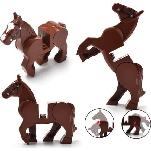 Brown Horse Animals Building Blocks Brick Horse Crocodile Gorilla Tiger Kids Toys Animal Lockings Figures Assemble