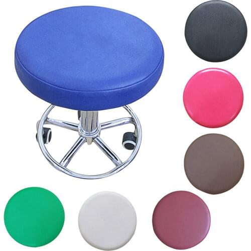 Round Stool Chair Cover Solid Color Stretch Chair Cover Faux Leather Seat Slipcover Dining Chair Seat Protector Case For Home