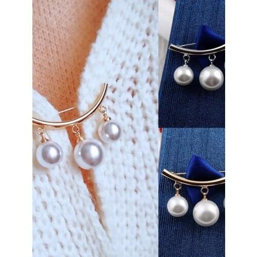 Fashion Pearl Fixed Strap Charm Safety Pin Brooch Sweater Cardigan Clip Chain Brooches Jewelry