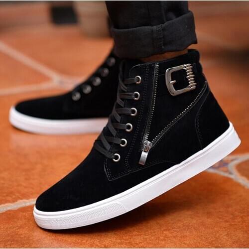 Fashion buckle Ankle boots Autumn winter men casual sneakers Lace men top shoes 2020 new flock masculino botas zapatillas hombre