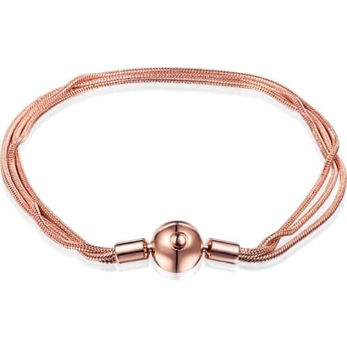 Moments Multi Snake Chain Bracelet Argent 925 Sterling Silver Rose Gold Bracelets & Bangles Women Fashion Jewelry Gift 2021 New