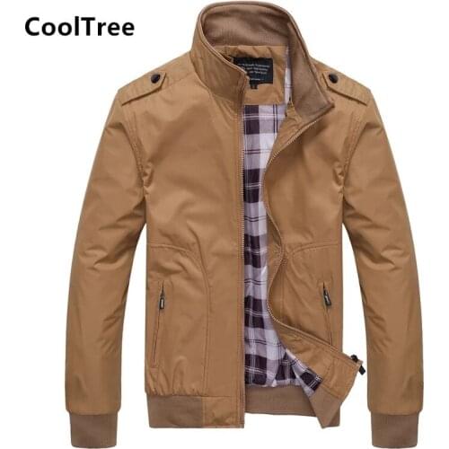 CoolTree Men Business Casual Jacket Spring Autumn Stand collar Solid color Coats Male Slim Fit Zipper Outerwear Brand Clothing