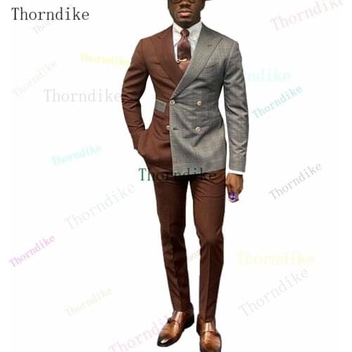 Thorndike Hot Selling Mens Suits Two Piece Slim Fit Peaked Lapel Groomsmen Wear Custom Made Prom Groom Tuxedos Wedding T1218