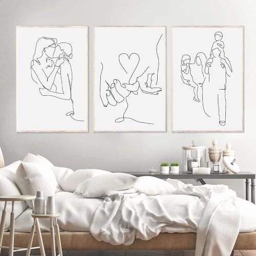 Love Hand Family Line Abstract Art Canvas Painting Living Room Bedroom Cafe Internet Nordic Style Wall Art Pictures