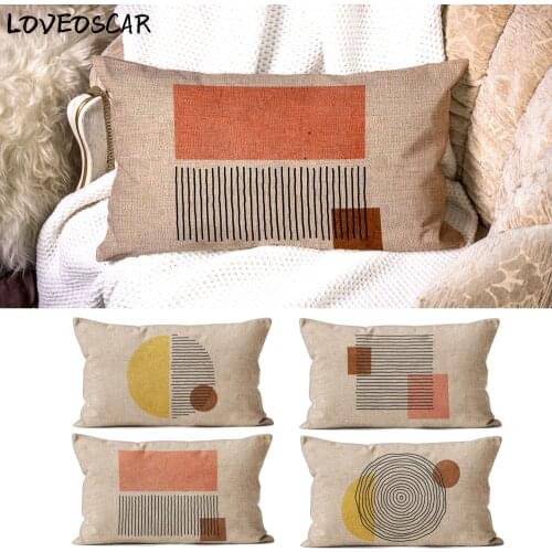 Modern Nordic Patterned Geometry Art Coral Car Seat Back Pillow Case Rectangular Long Terrace Cushion Cover Sofa Chair Plaid