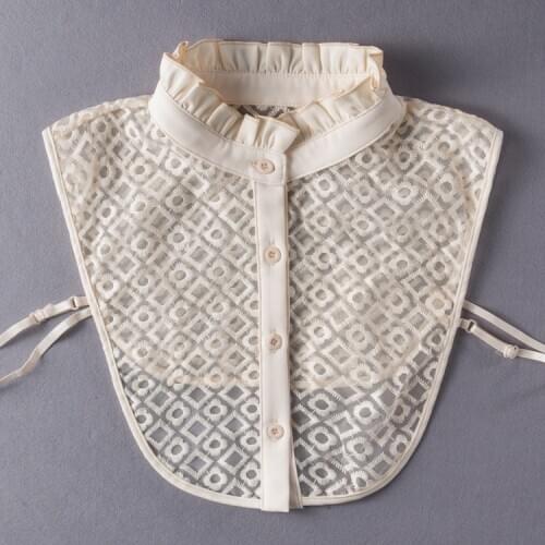 New Women Lace Stand Ruffle Fake Collr Ladies Accessories Nep Kraagje False Collars Blouse Button Detachable Collar