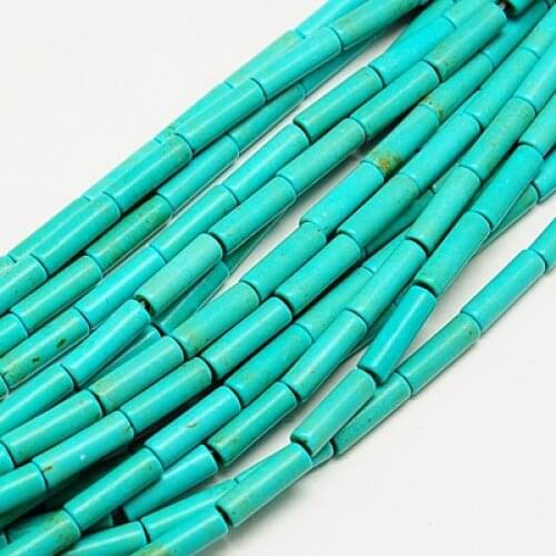 PandaHall 1 Strand Column Synthetic Turquoise Beads Strands, Dyed, Tur-quoise, 13x4mm, Hole: 1mm; about 32pcs/strand, 16" F80