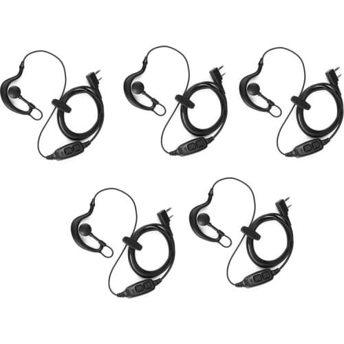 Lot 5PCS 2 Pin Ear Hook Double Dual PTT Mic Micphone Headset for Baofeng UV5R UV-5R UV-5RE UV82 UV-82 UV-89 UV-8D Walkie Talkie