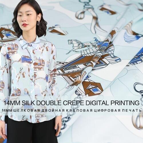 Pearlsilk 14momme Gharry House Printed Crepe de Chine 100% Silk Materials Shirt Dress DIY clothes fabrics Freeshipping