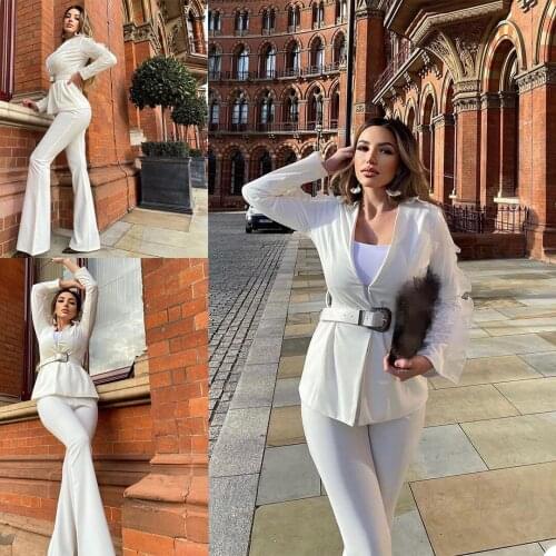 Sexy Fashion Solid Women Suits Elegant Custom Made Blazer With Belt Office Lady Celebrity Jacket 2 Pieces Set
