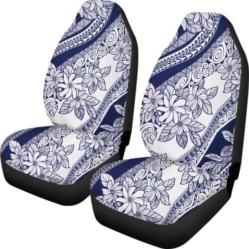 Polynesian Traditional Tribal Flower Prints Washable Universal Car Front Seat Covers Stylish Car Interior Seat Covers Set of 2