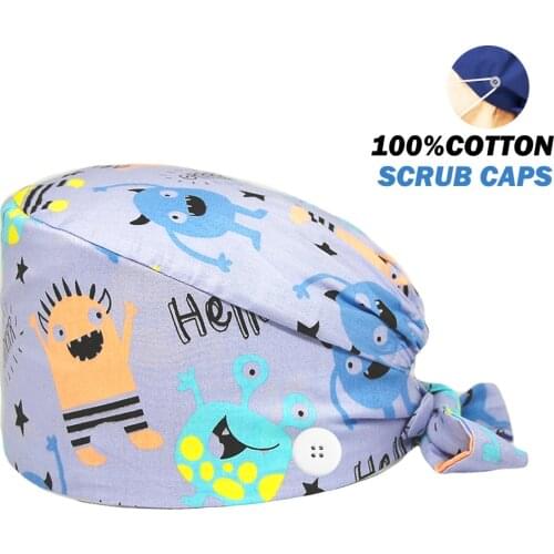 Adjustable Surgicals Hat Unisex Anime Printing Bandage Sanitary Hats with Sweatband Beauty Salon Dental Nurse Working Scrub Caps