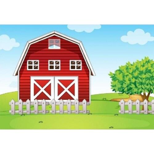 Photo Studio Photography Props Children 'S Photograph Backdrops Cartoon Red House Fence Meadow Background Vinyl