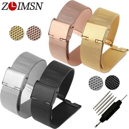 ZLIMSN 12 14 16 18 20 22 24mm Stainless Steel Watch Band Strap Watchbands Replacement Silver Black Rose Gold Bracelets Relojes