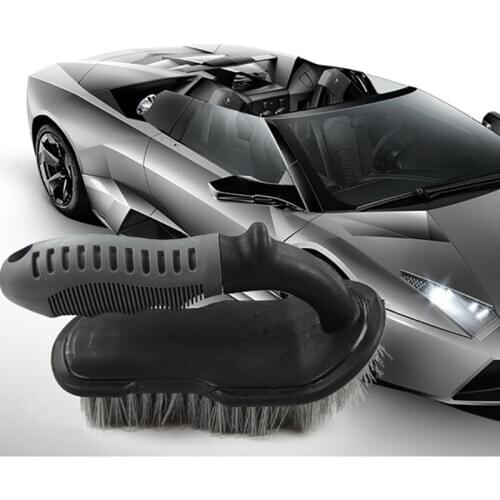 Car Wash Cleaning Brush Car Motorcycle Wheel Brush Car Tire Cleaning Brush Soft Steel Ring Curved Handle Brush