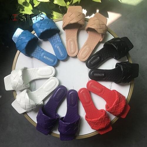 Women Brand New Slippers Weave Leather Sandals Open Toe Flat Casual Slides Summer Outdoor Beach Shoes Female Flip Flops 2021