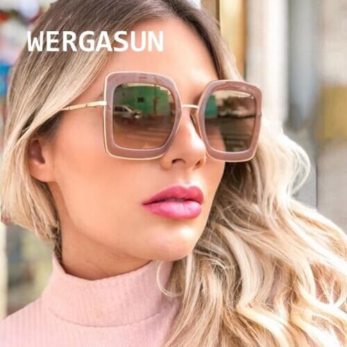 WERGASUN 2020 New Vintage Oversize Sunglasses Women Brand Designer Retro Gradient Shades Female Eyewear gafas UV400